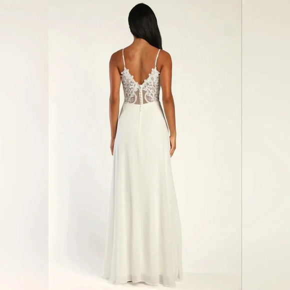 Lulu's Romantic Ways White Lace Button Back Maxi Dress S Wedding Bride Party - Picture 7 of 15